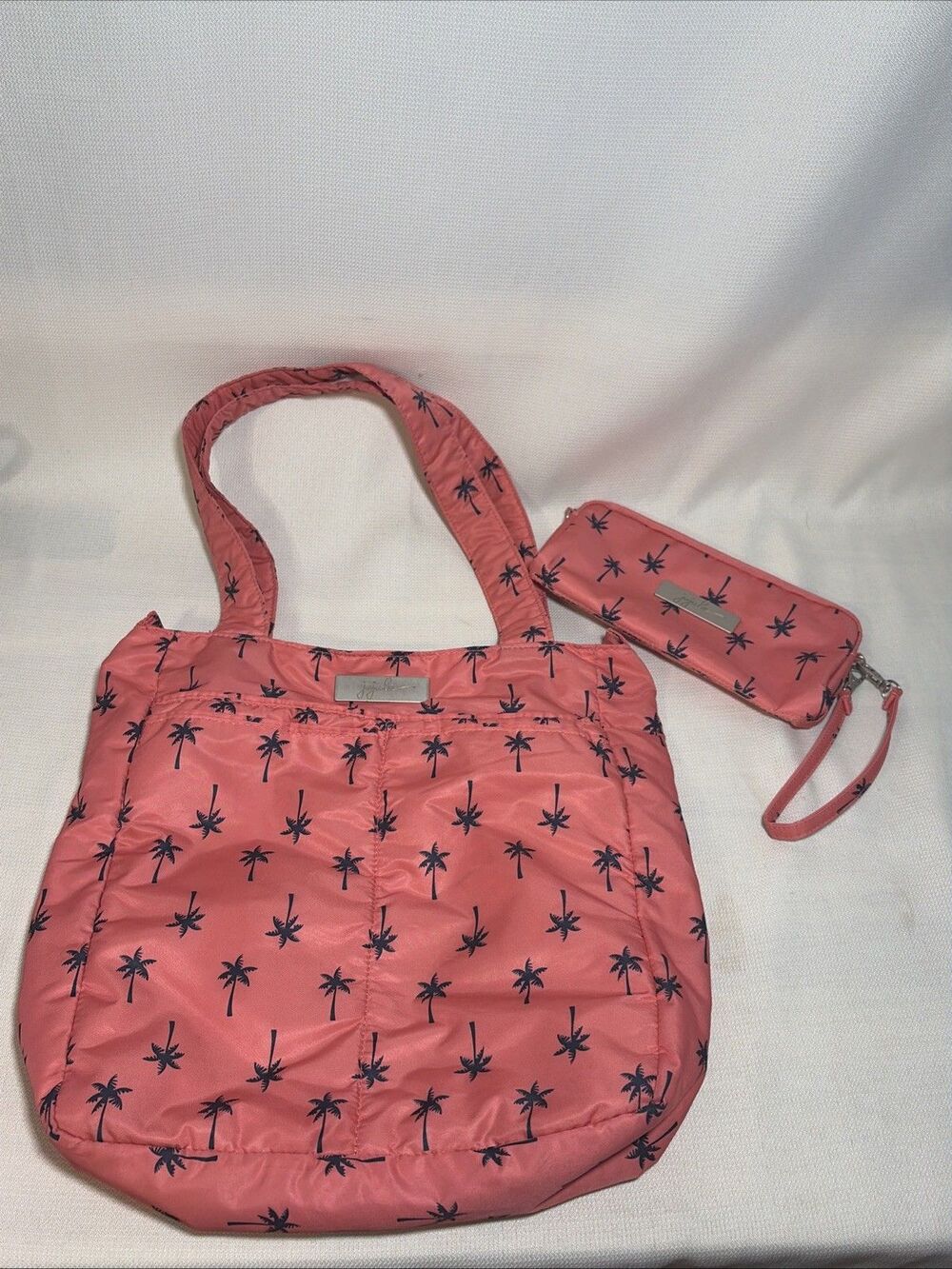 Jujube Be Light Tote Bag & Wristlet Set Palm Beach Pink Navy Beach